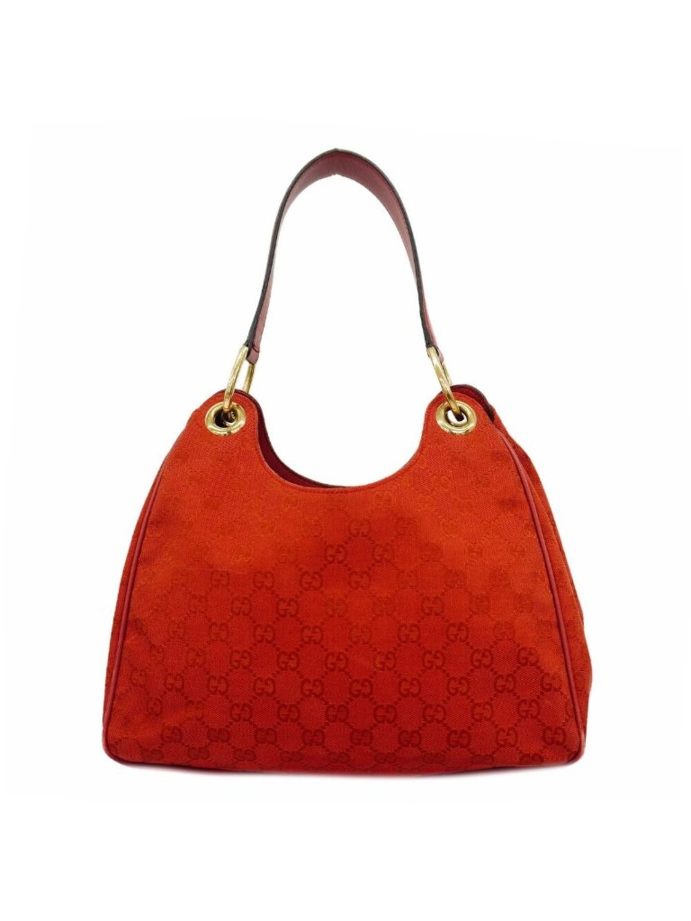 Gucci Shoulder Bag GG Canvas Red Champagne Gold